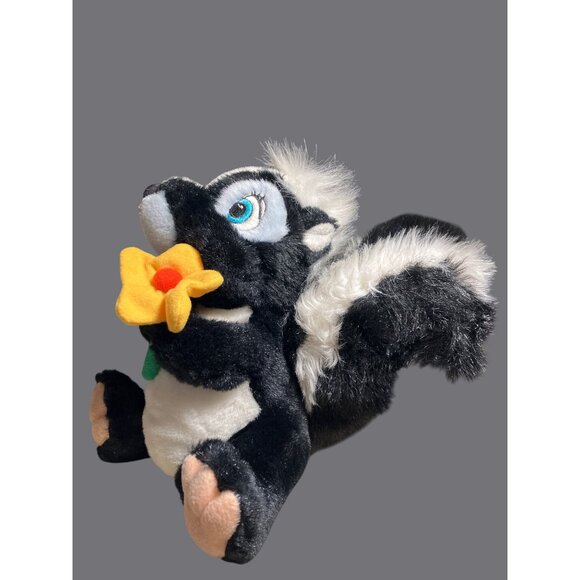 Disney Store Flower the Skunk Plush Toy w/ Flower 9" Black White Stuffed Animal - Picture 4 of 12